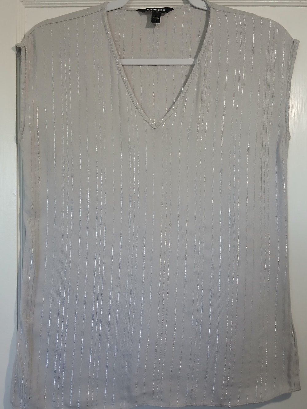 Express V-Neck Metallic Stripe Shell Top